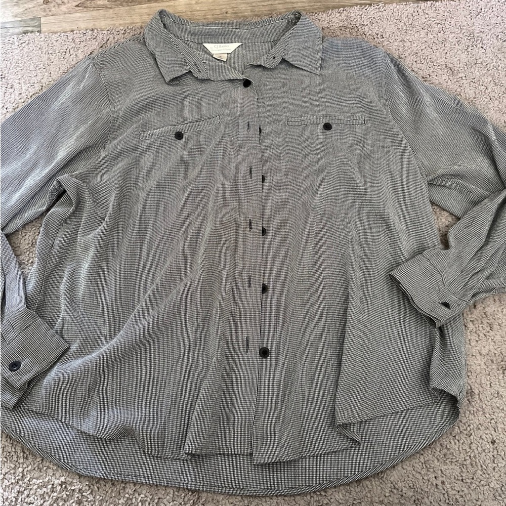 Cj banks black and white button up blouse size 1X